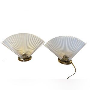 Vintage MCM Hollywood Regency Fan Pleated Accordion Table Lamp Gold Accent Light